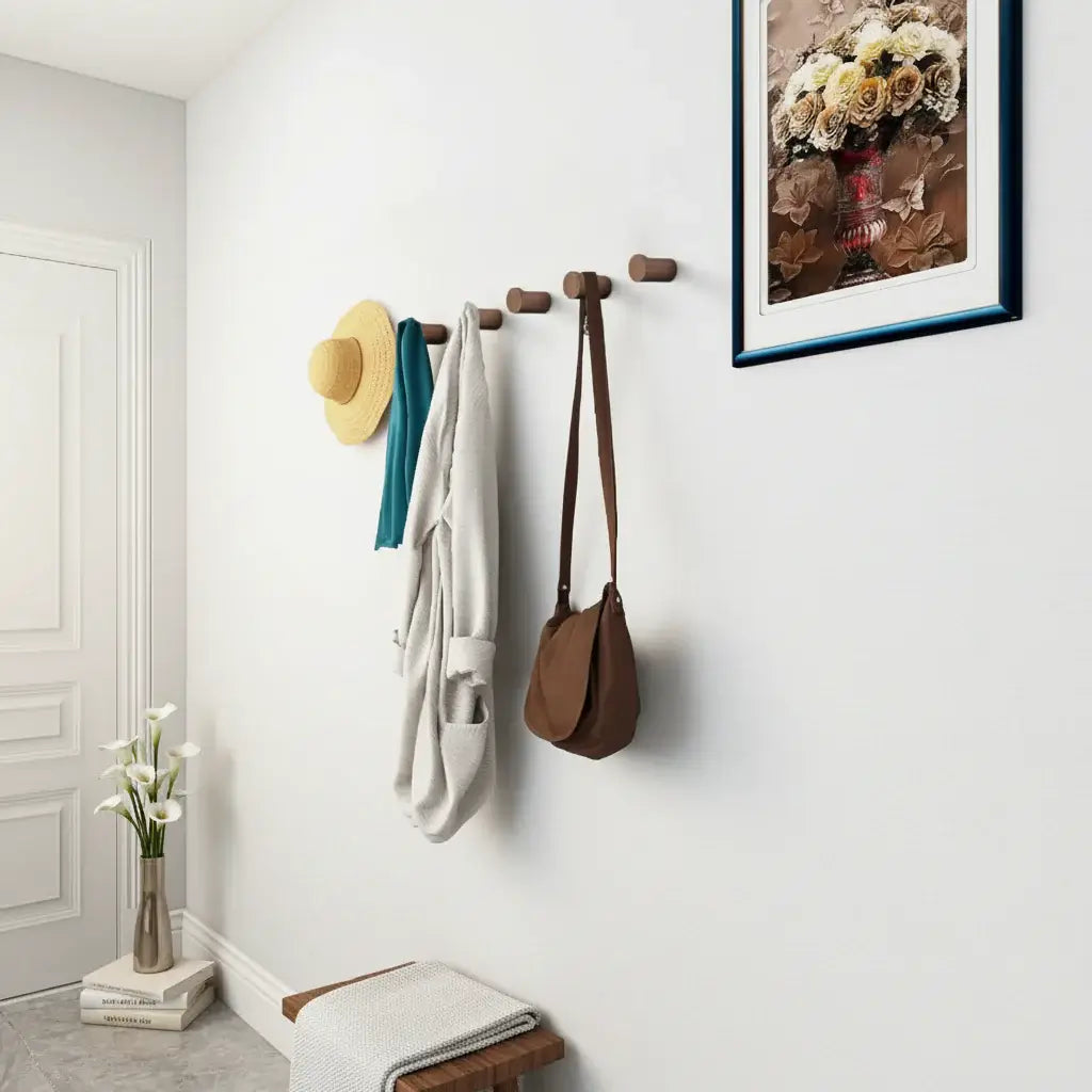 Rustic wood wall hooks 6 Pack Natural Wooden Coat Hooks Wall Mounted - Hadi Craft