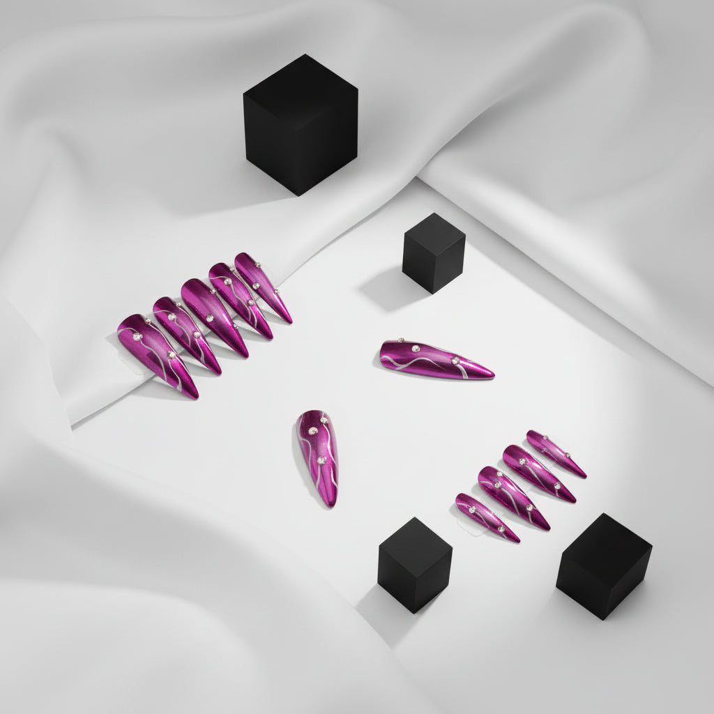 Long Teardrop Cyberpunk Press On Nails Handmade Matte Black Gothic Punk Nail Art