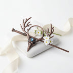 Viking hair pin Celtic knot design with antlers and blue gem