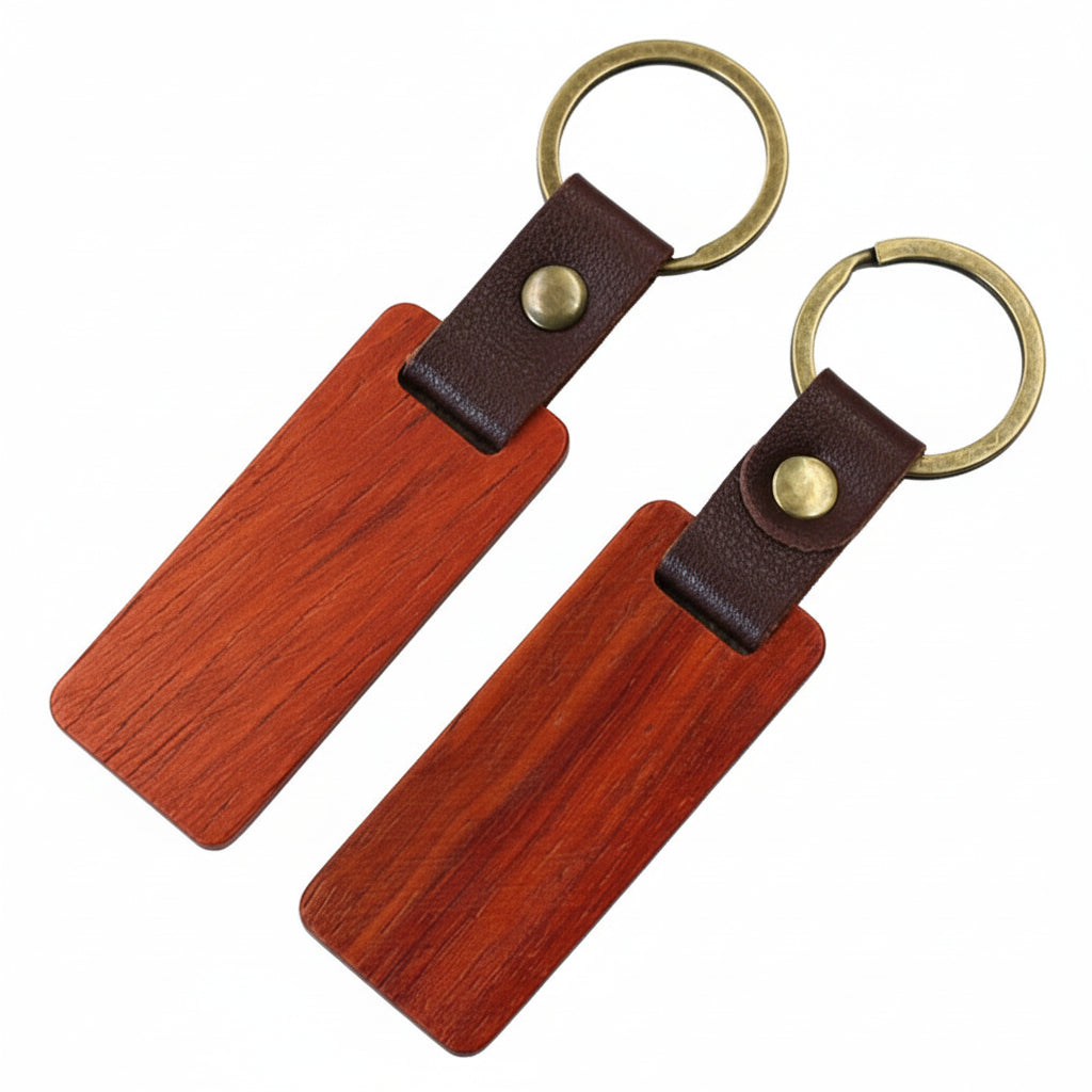 Custom PU Leather Wooden Keychain, New Wooden Keychain With Engraved Logo Pattern