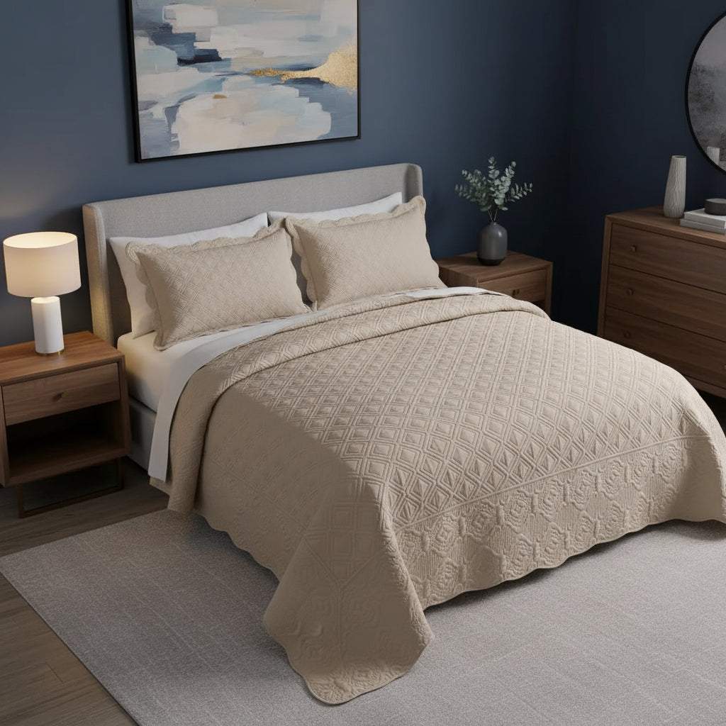 King Bedspread Set Oversized King comforters with Shams Grid size 128x120