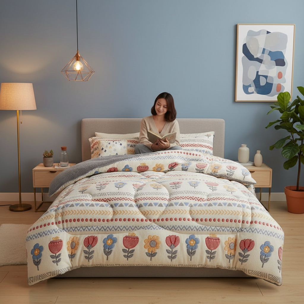 Tribal Geometric Comforter Set Queen Size – 3-Piece All-Season Fleece Bedding