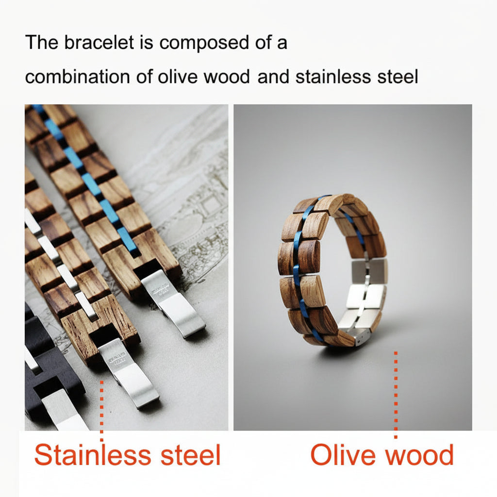 Zebra Patterned Olive Wood bracelet with Gift Box Set