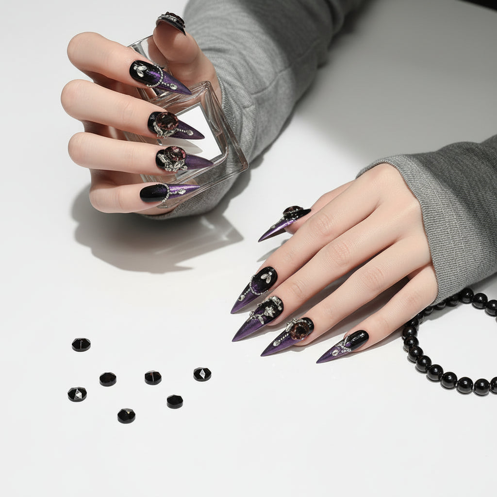 Halloween Long Pointed Almond Press on Nails DIY Handmade 10pcs