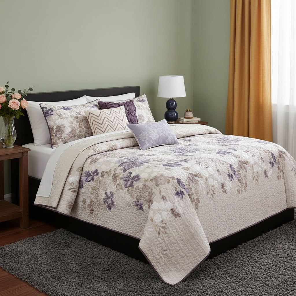 6-Piece Printed Quilt Set with Throw Pillows King/Cal King Size