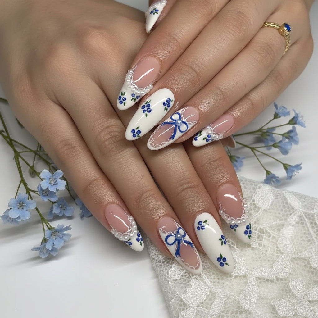 Strawberry White French Almond Press-On Nails – 24PCS