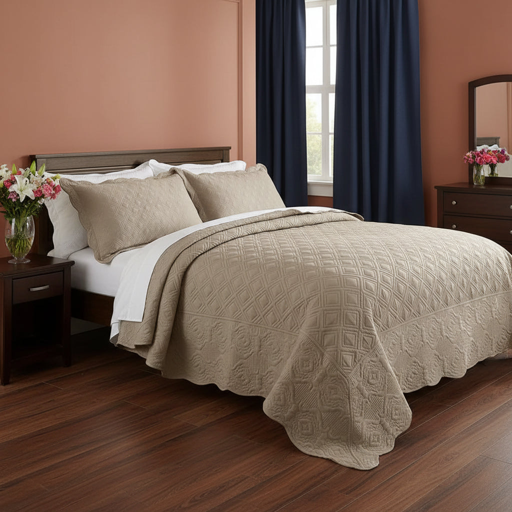 King Bedspread Set Oversized King comforters with Shams Grid size 128x120