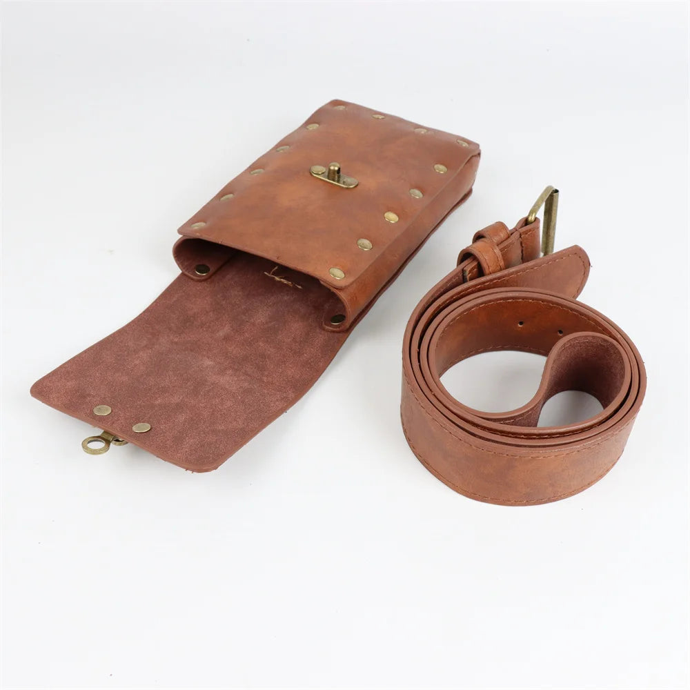 Viking cosplay waist bag and adjustable leather belt for costumes