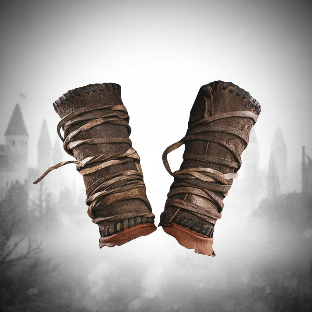 Medieval leather arm guards with straps for Viking costumes
