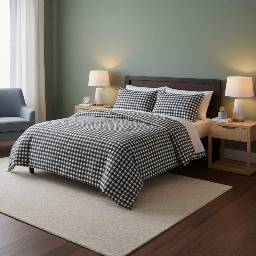 Duvet Cover Set, Reversible Flannel Bedding with Matching Shams, Luxurious Bedding Set