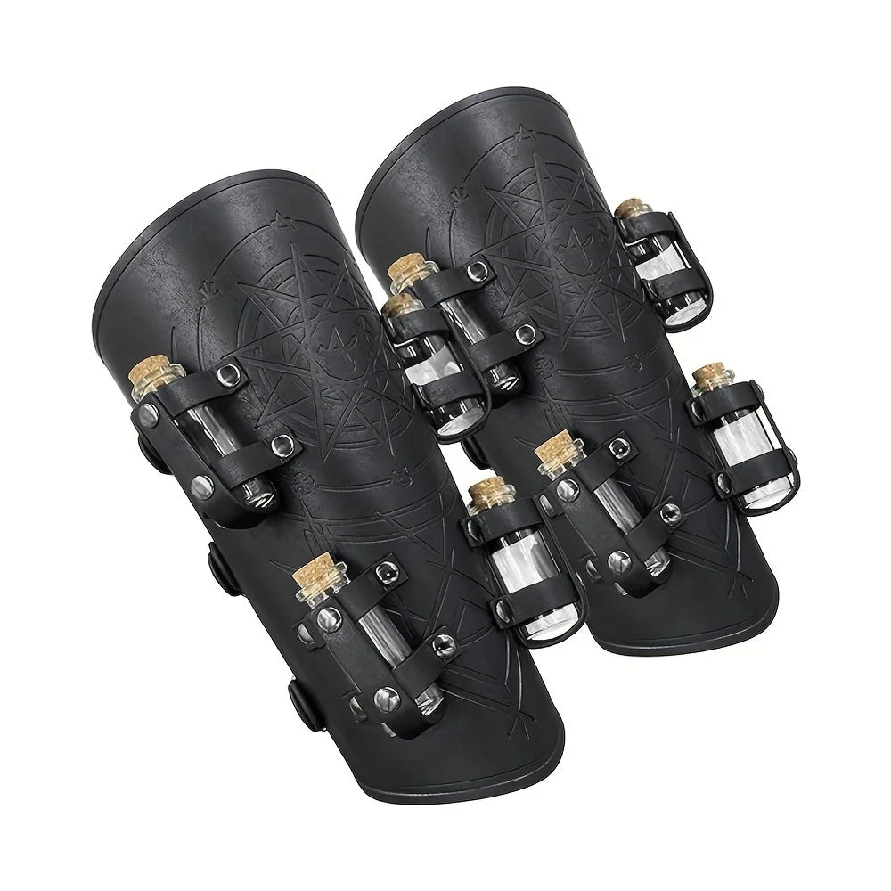 Medieval Alchemy Bracers with 8 Cork Bottles | Faux Leather Arm Guards