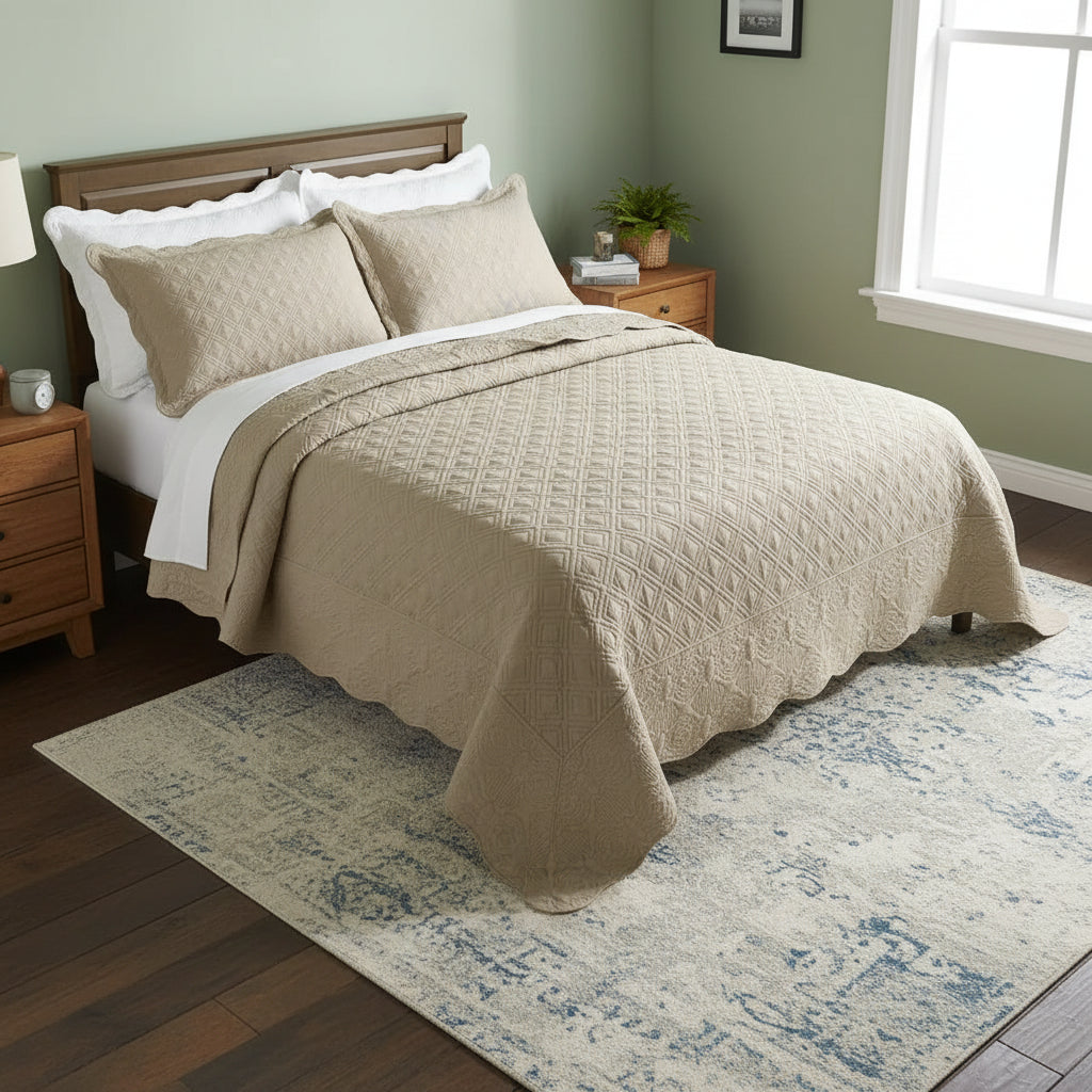 King Bedspread Set Oversized King comforters with Shams Grid size 128x120