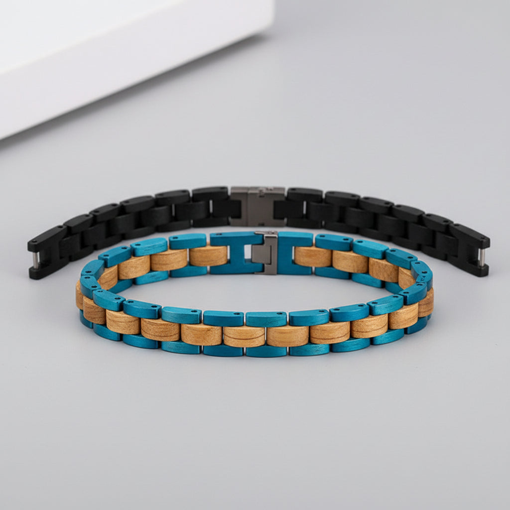 Wooden Men's Link Bracelet Fashion Stainless Steel Charm Man Bracelets