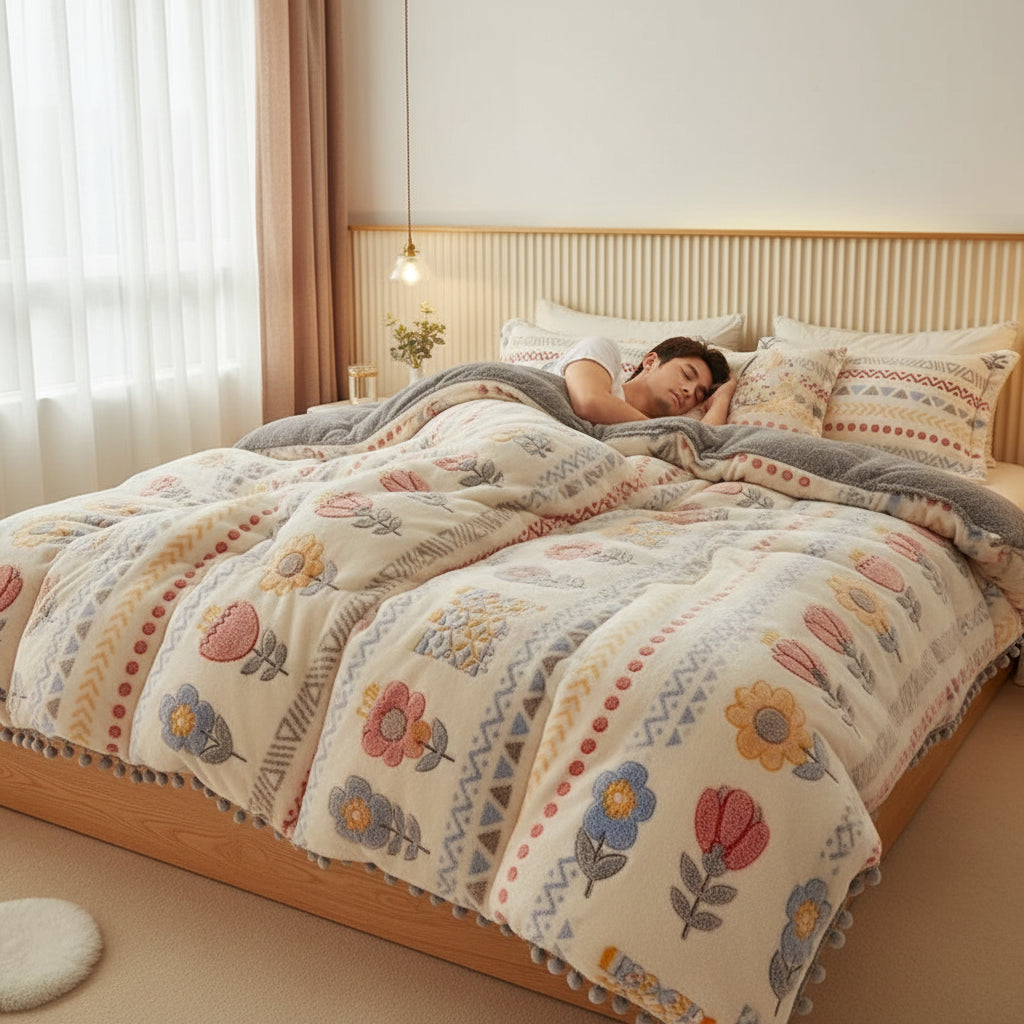 Tribal Geometric Comforter Set Queen Size – 3-Piece All-Season Fleece Bedding