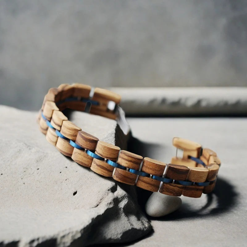 Zebra Patterned Olive Wood bracelet with Gift Box Set