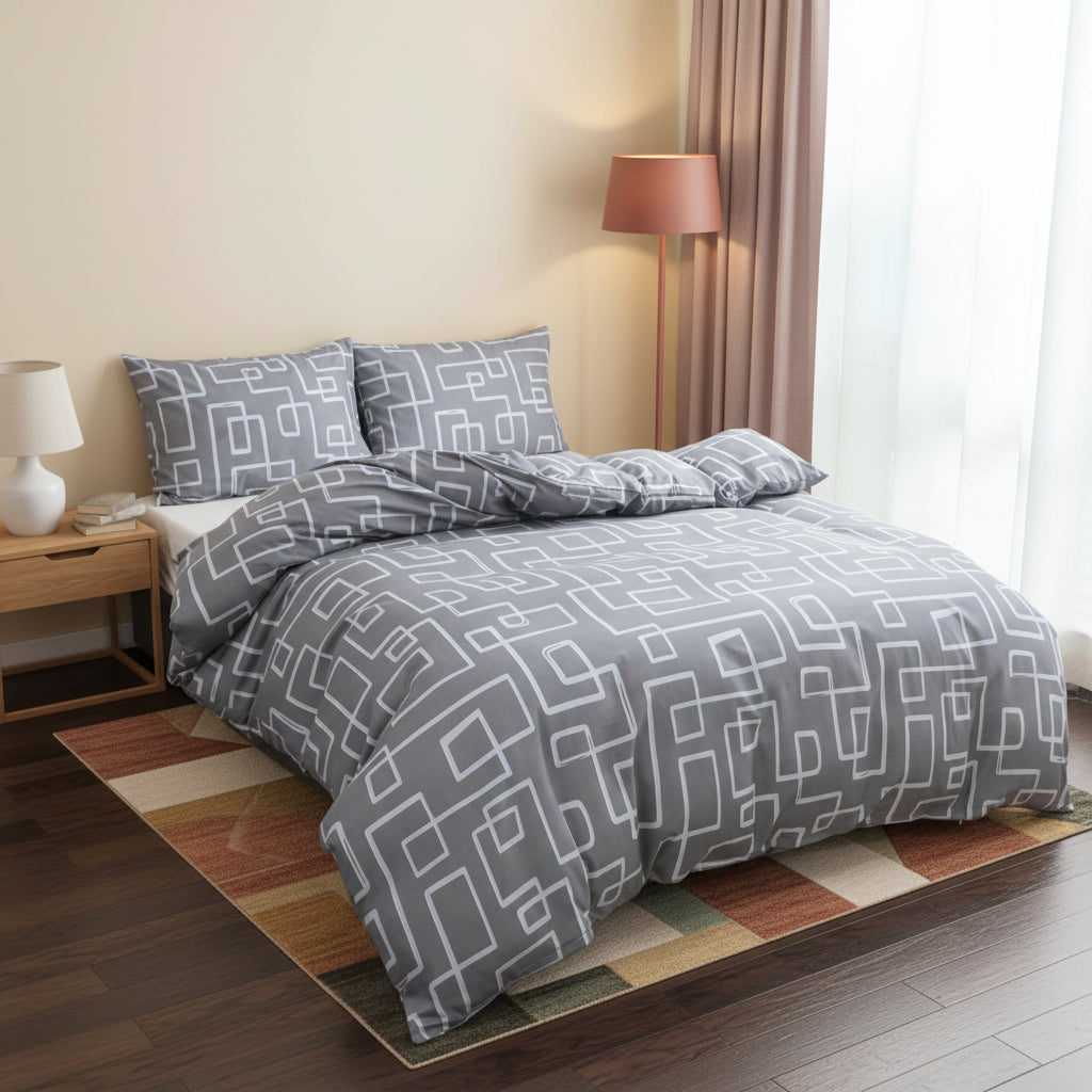 Blue Plant and Flower Pattern Bedspread 3-Piece Set