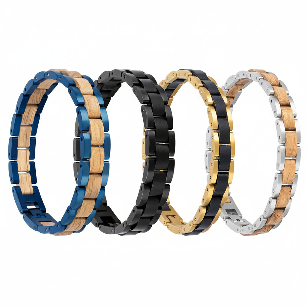 Wooden Men's Link Bracelet Fashion Stainless Steel Charm Man Bracelets