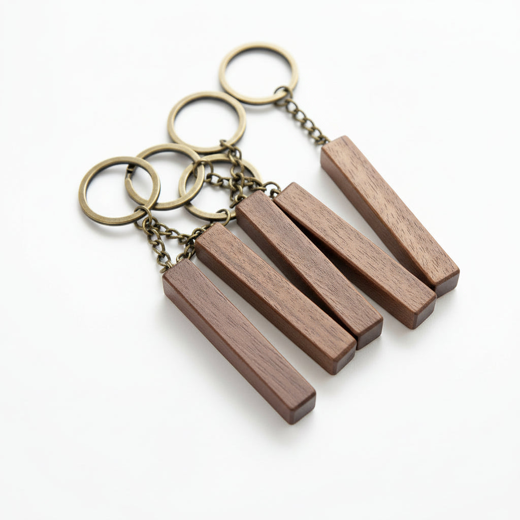 5PCS Walnut Keychain Blank Wooden Keychain Blanks with Leather Strap with engraving