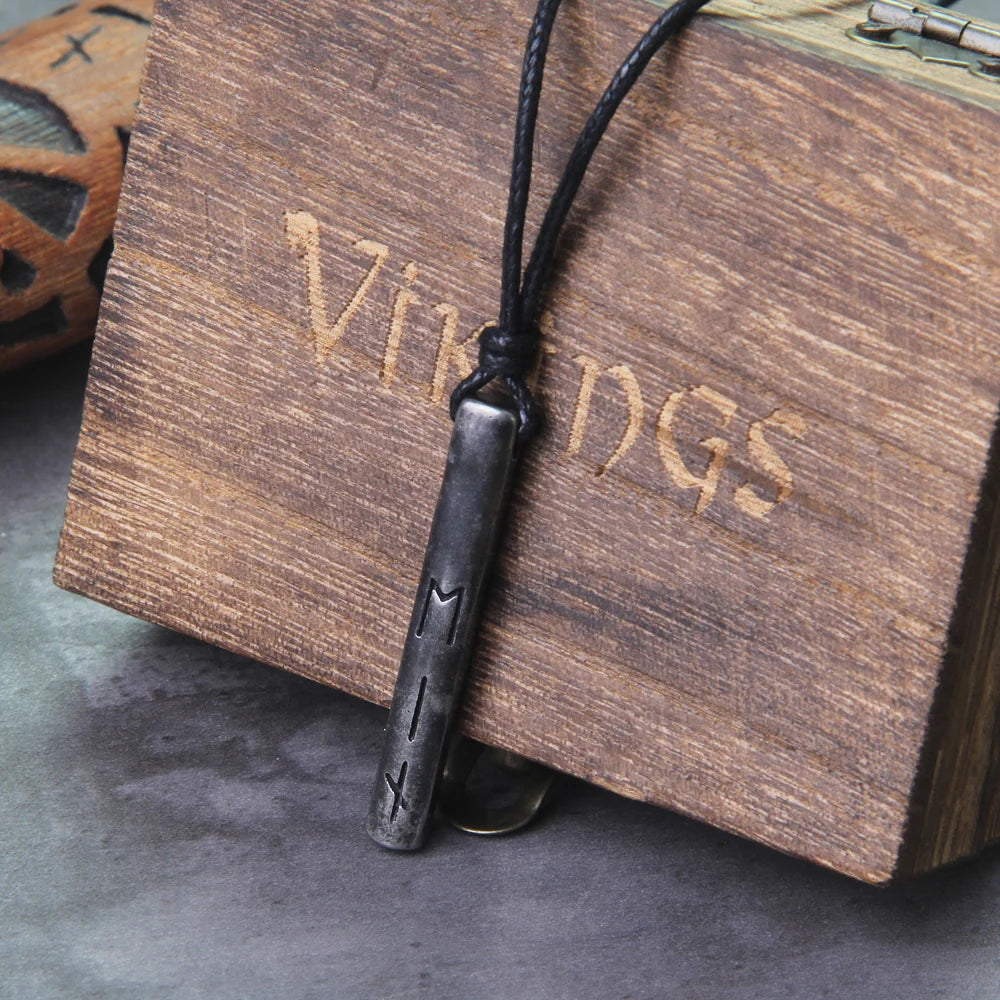 Viking Rune Necklace – Norse Mythology Pendant for Men with Wooden Gift Box