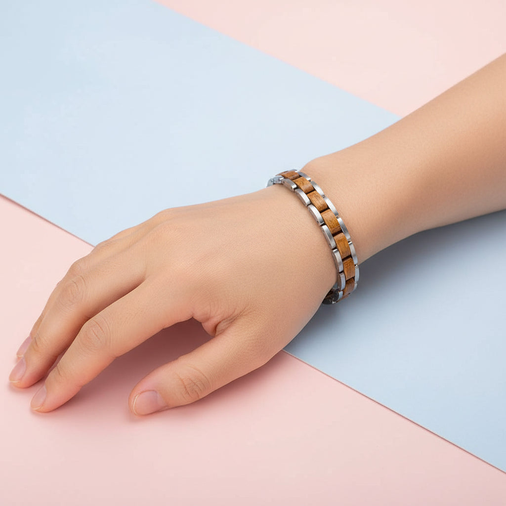 Wooden Men's Link Bracelet Fashion Stainless Steel Charm Man Bracelets