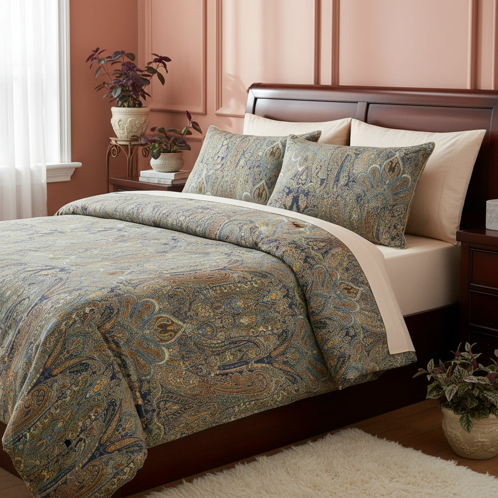 Duvet Cover Set, Vintage Bohemian, Soft Skin-Friendly 3pcs 600TC 100% Egyptian Cotton