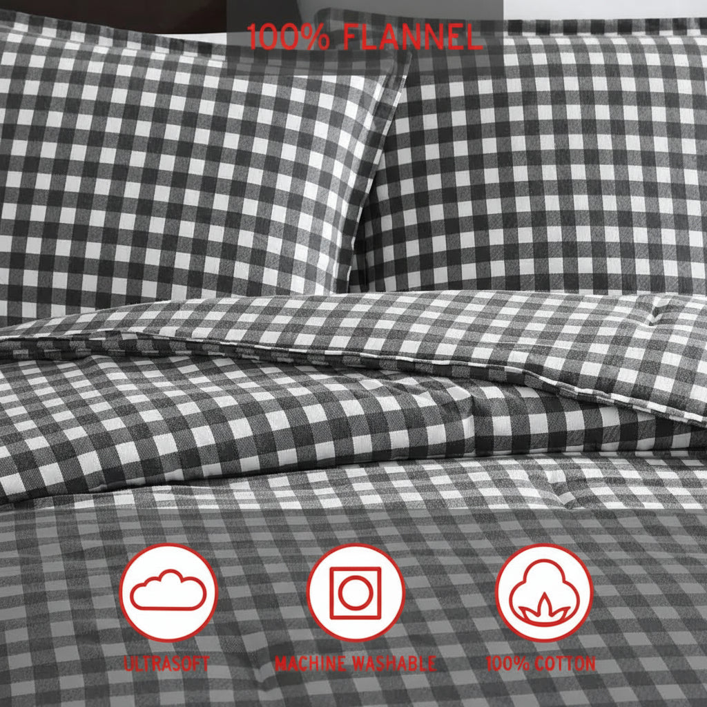 Duvet Cover Set, Reversible Flannel Bedding with Matching Shams, Luxurious Bedding Set