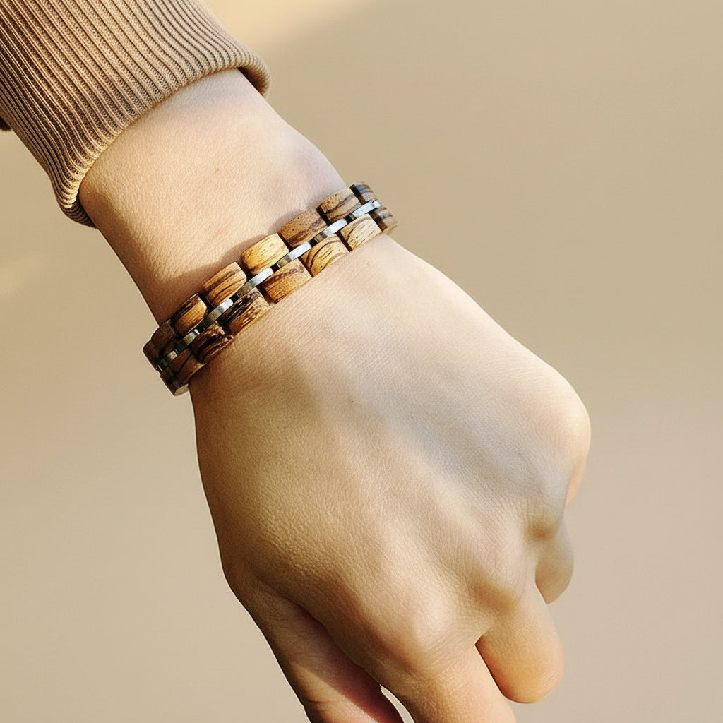 Zebra Patterned Olive Wood bracelet with Gift Box Set