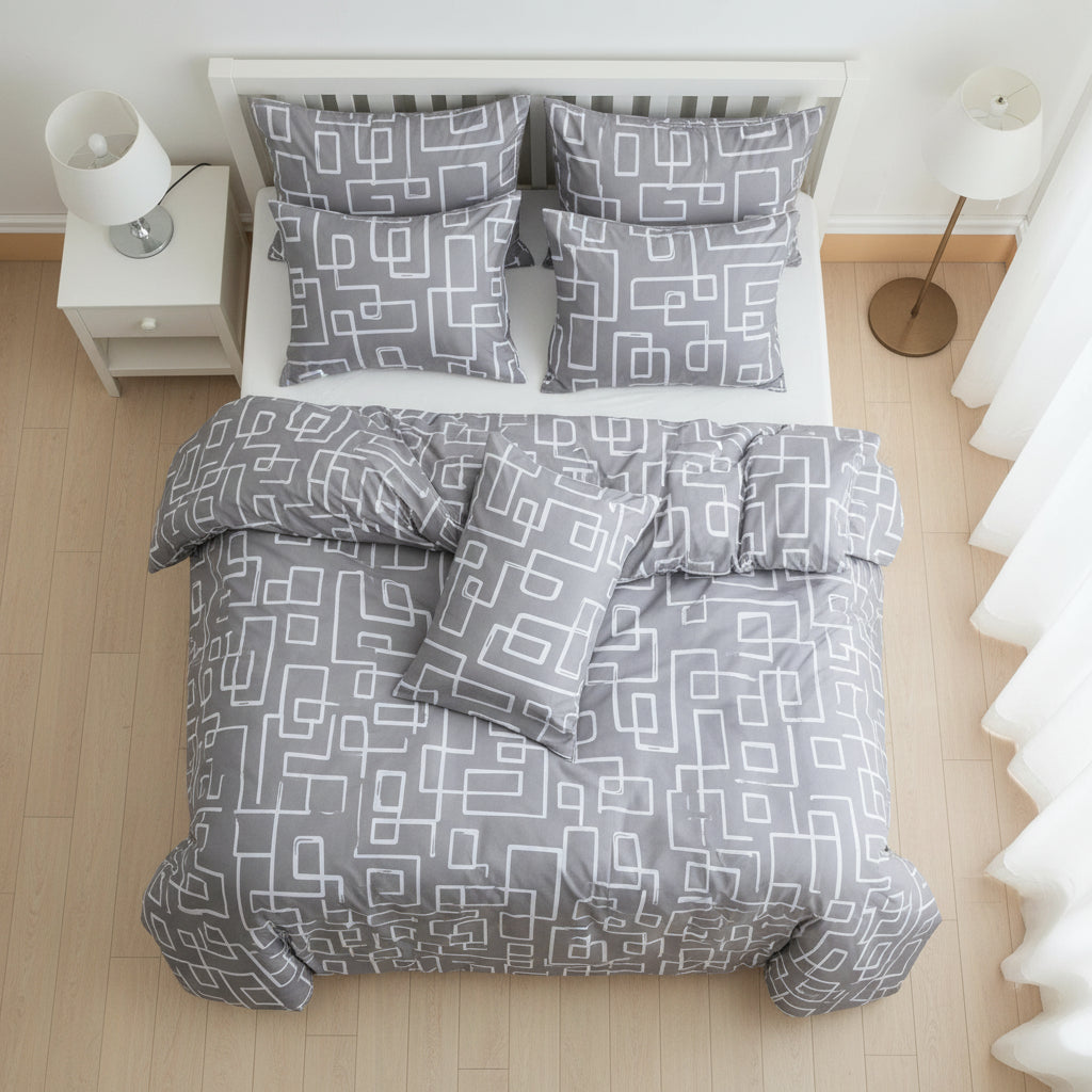 Blue Plant and Flower Pattern Bedspread 3-Piece Set