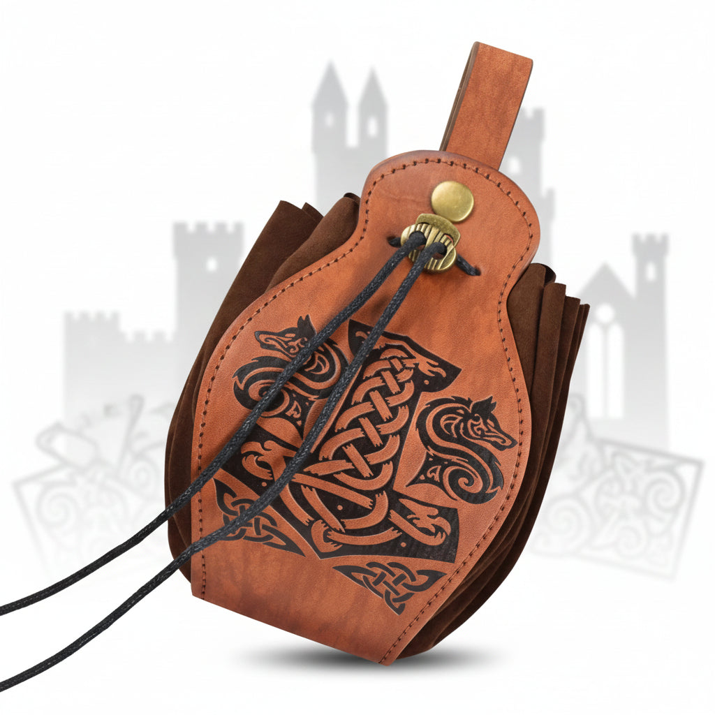 adjustable PU leather chest harness with Viking design