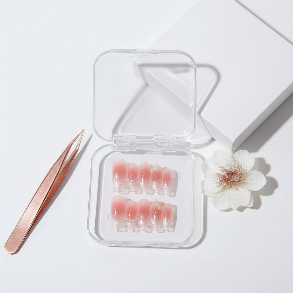 Pink Butterfly Cat-Eye Handmade Press-On Nails for Weddings