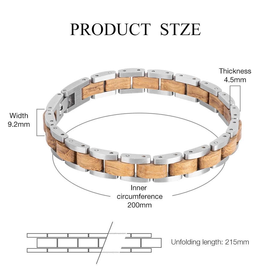 Wooden Men's Link Bracelet Fashion Stainless Steel Charm Man Bracelets