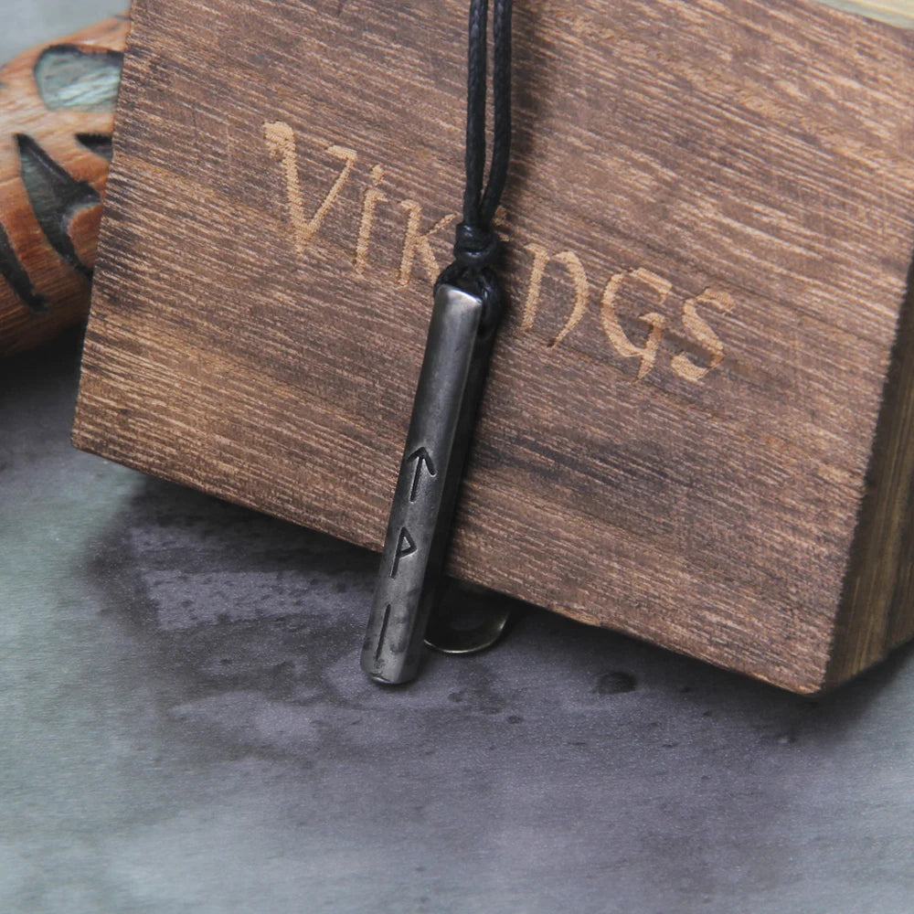 Viking Rune Necklace – Norse Mythology Pendant for Men with Wooden Gift Box