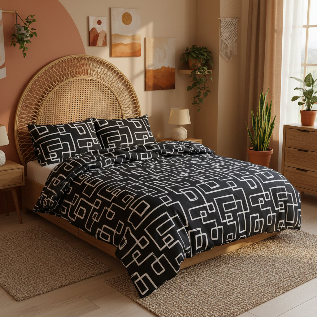 Blue Plant and Flower Pattern Bedspread 3-Piece Set