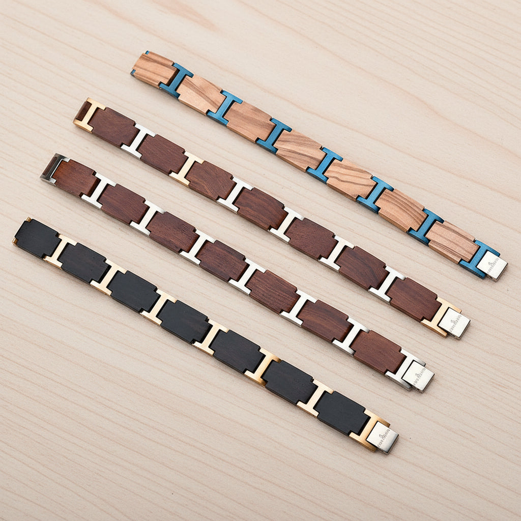 Wooden Men's Link Bracelet Fashion Stainless Steel Charm Man Bracelets