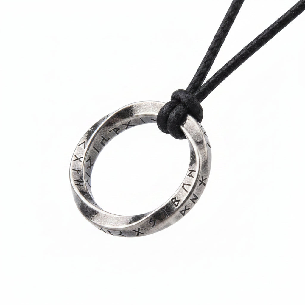 Viking Triangle Rune Pendant Necklace – Stainless Steel Norse Amulet with Wooden Gift Box