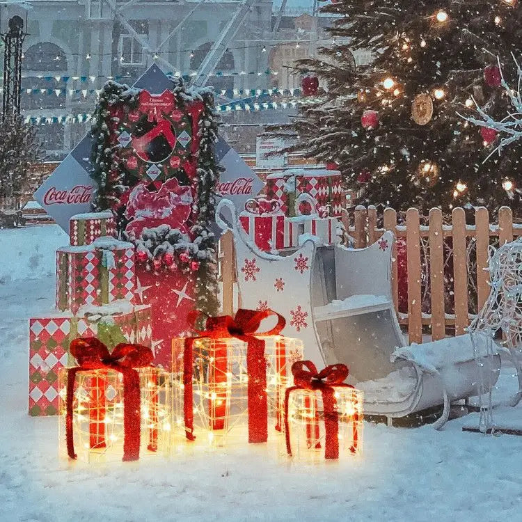 Set of 3 Lighted Christmas Gift Boxes 60 LED Decorations for Indoor and Outdoor Use-1