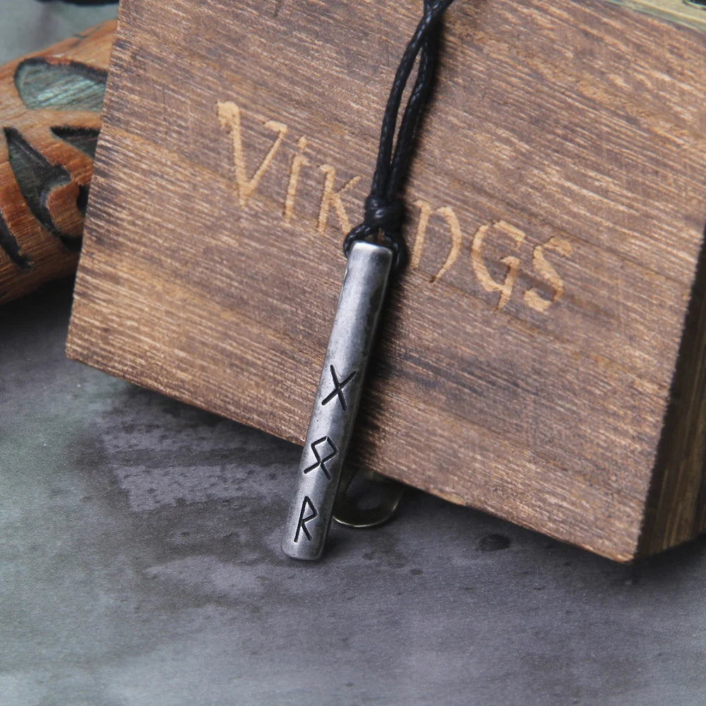 Viking Rune Necklace – Norse Mythology Pendant for Men with Wooden Gift Box