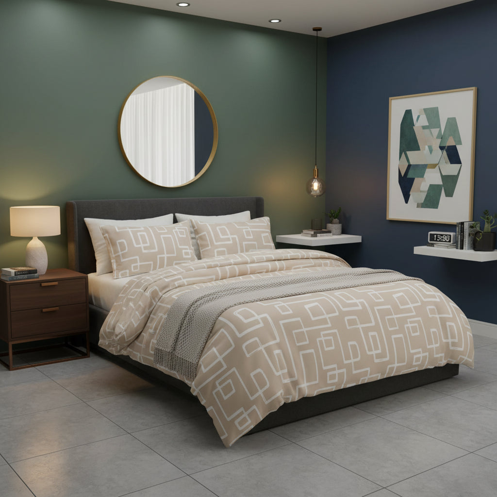 Blue Plant and Flower Pattern Bedspread 3-Piece Set