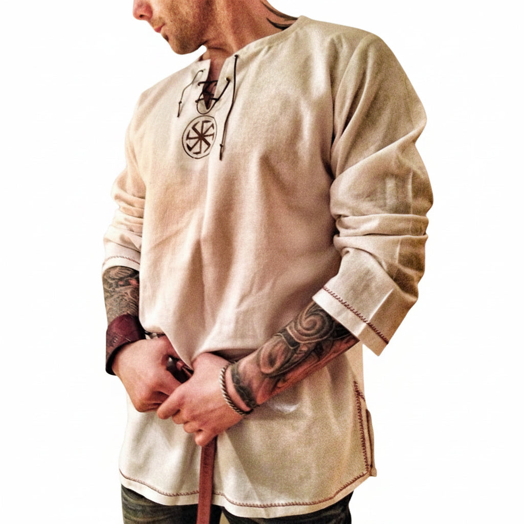 medieval knight tunic costume for men with decorative lacing