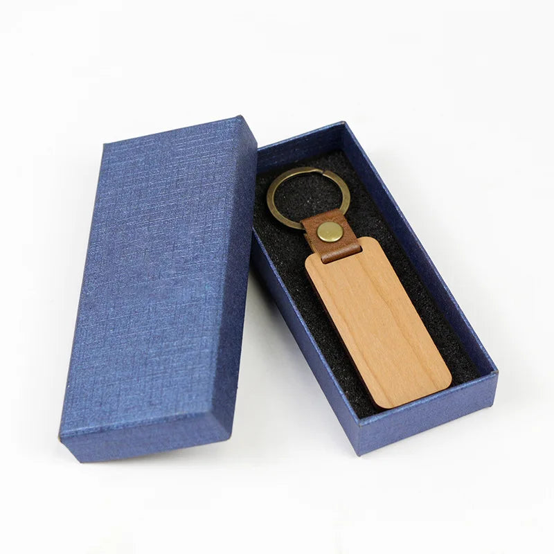 Custom PU Leather Wooden Keychain, New Wooden Keychain With Engraved Logo Pattern