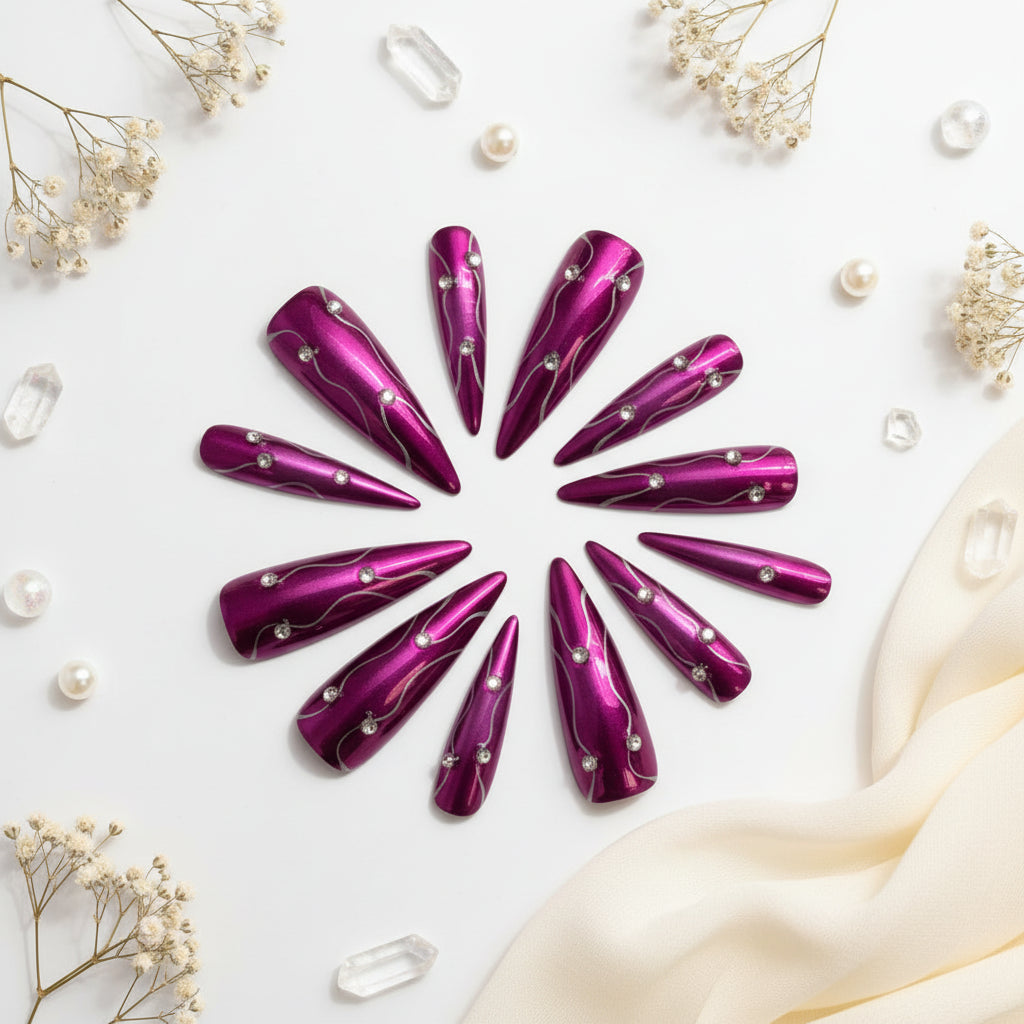 Long Teardrop Cyberpunk Press On Nails Handmade Matte Black Gothic Punk Nail Art