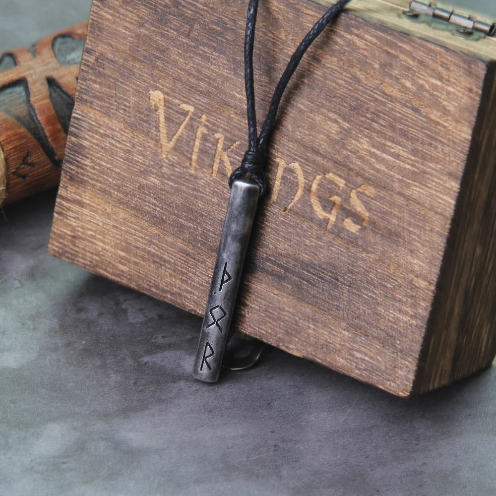 Viking Rune Necklace – Norse Mythology Pendant for Men with Wooden Gift Box