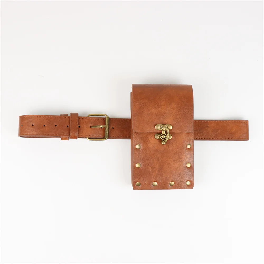 Viking Knight Cosplay Belt Scabbard Waist Bag Medieval Renaissance Costume Faux Leather Harness for Men Women