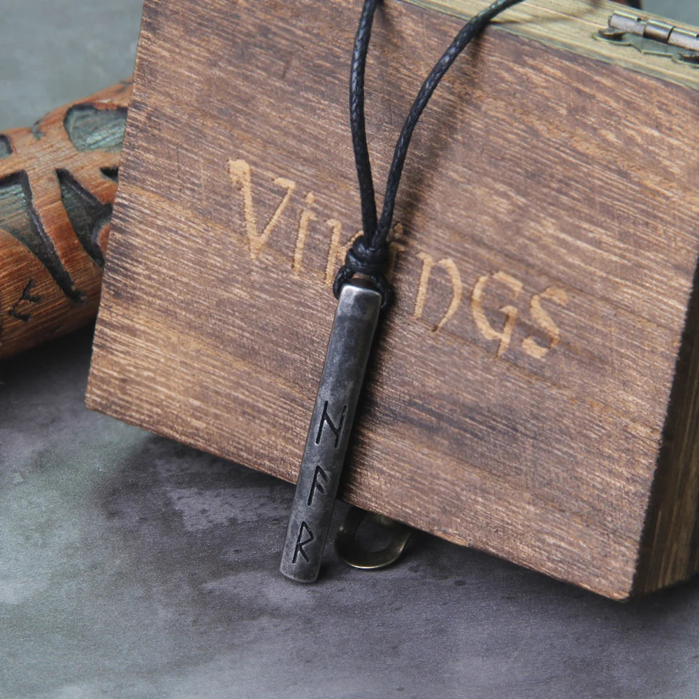 Viking Rune Necklace – Norse Mythology Pendant for Men with Wooden Gift Box