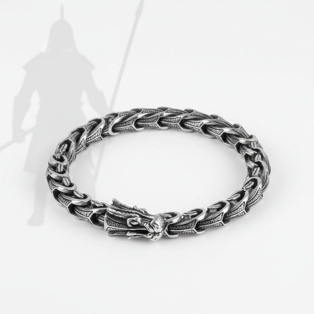 Viking Ouroboros Bracelet – Stainless Steel Punk Cuff for Men with Wooden Box