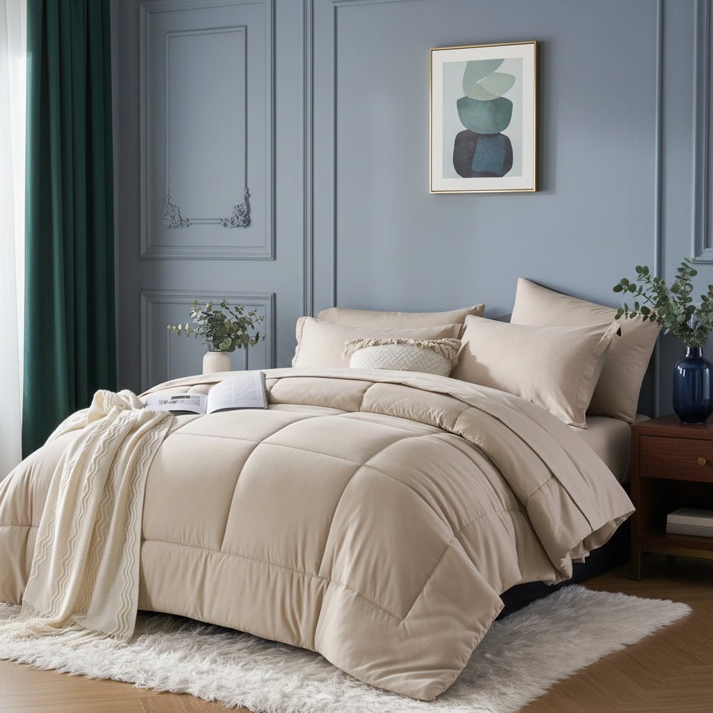 Comforter Set Queen, Stylish solid geometry Comforter And Sheet,Pillowcase Set,7 Piece