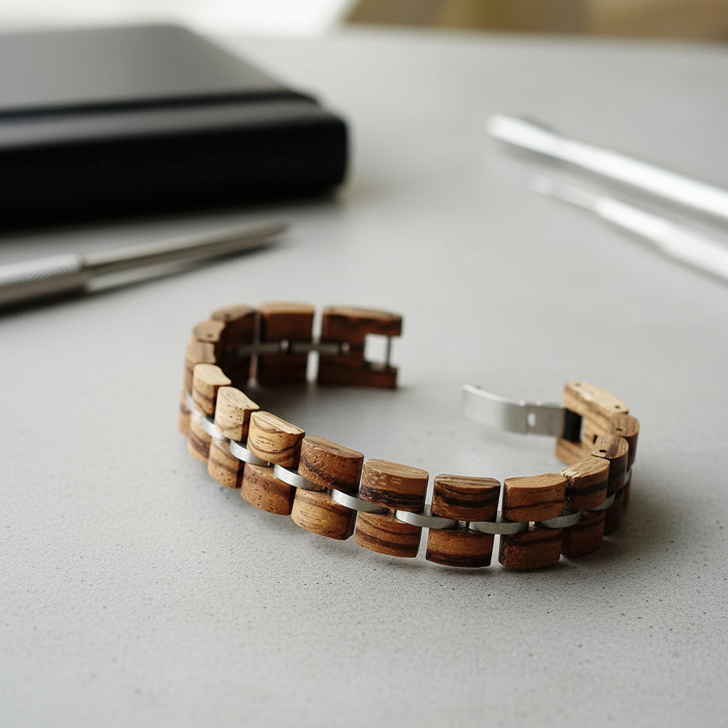 Zebra Patterned Olive Wood bracelet with Gift Box Set