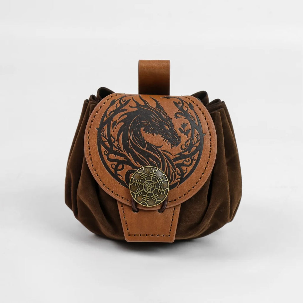 Medieval Viking Belt Pouch Leather Drawstring Coin Bag Renaissance Faire Waist Accessory