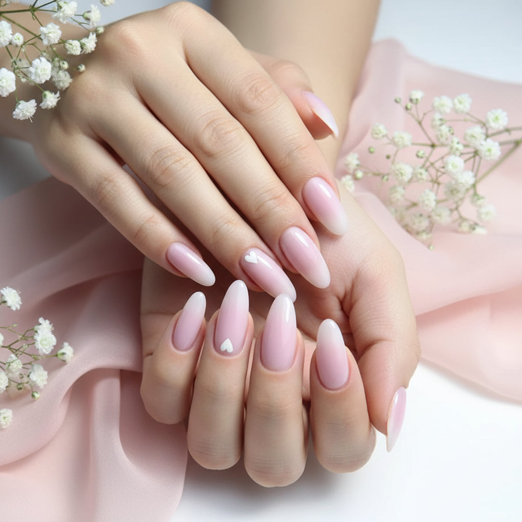 White French Almond Press-On Nails with 3D Bowknot Design – 24PCS