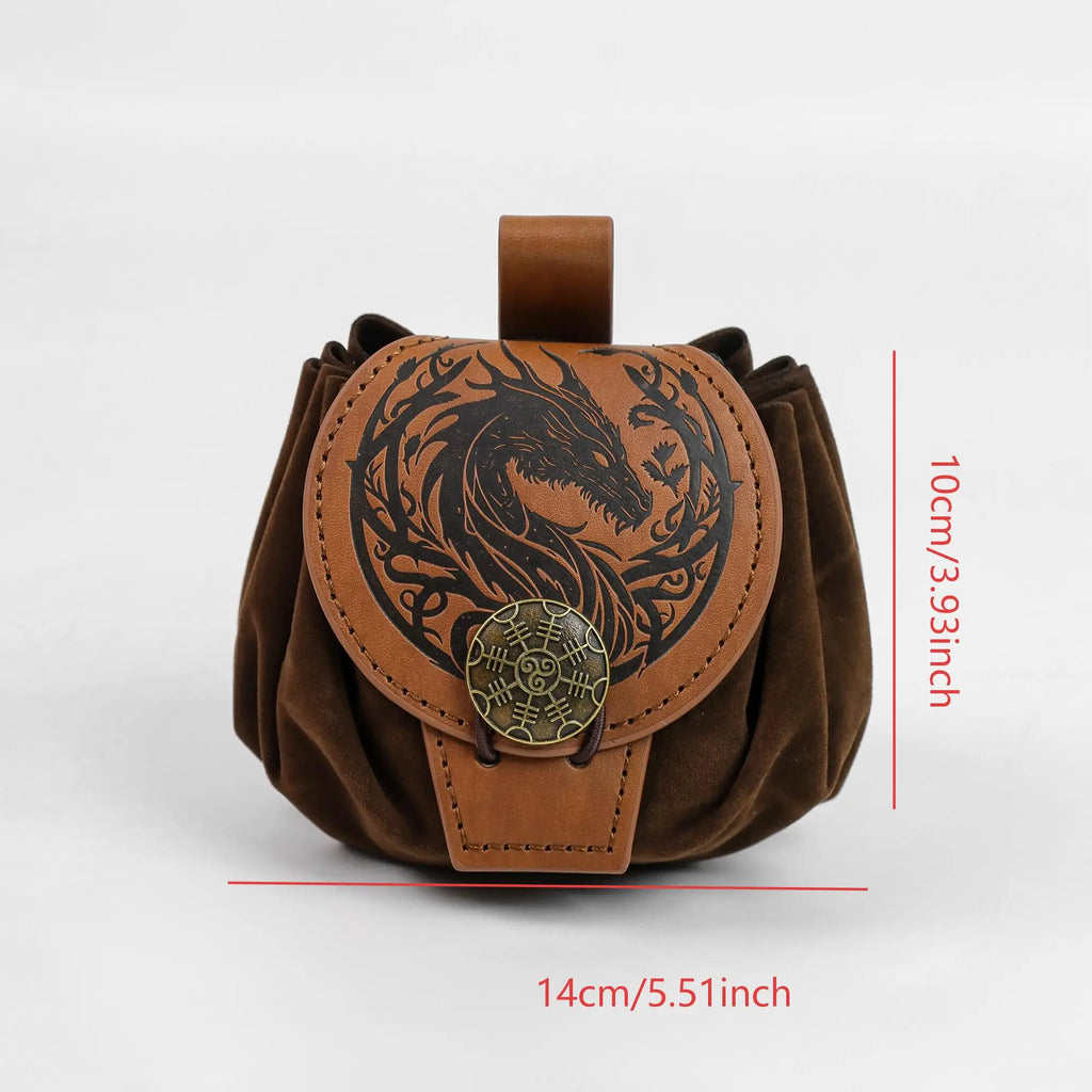 Medieval Viking Belt Pouch Leather Drawstring Coin Bag Renaissance Faire Waist Accessory